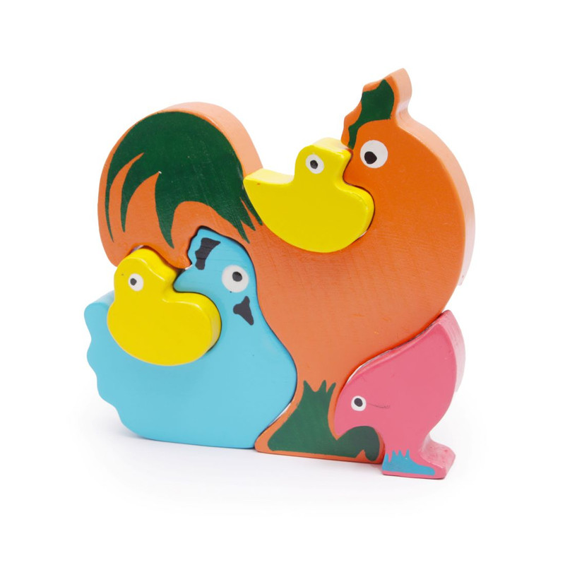 Wooden Montessori Chicken Family Puzzle- Fun Play Set (5 Pieces) - Multicoloured